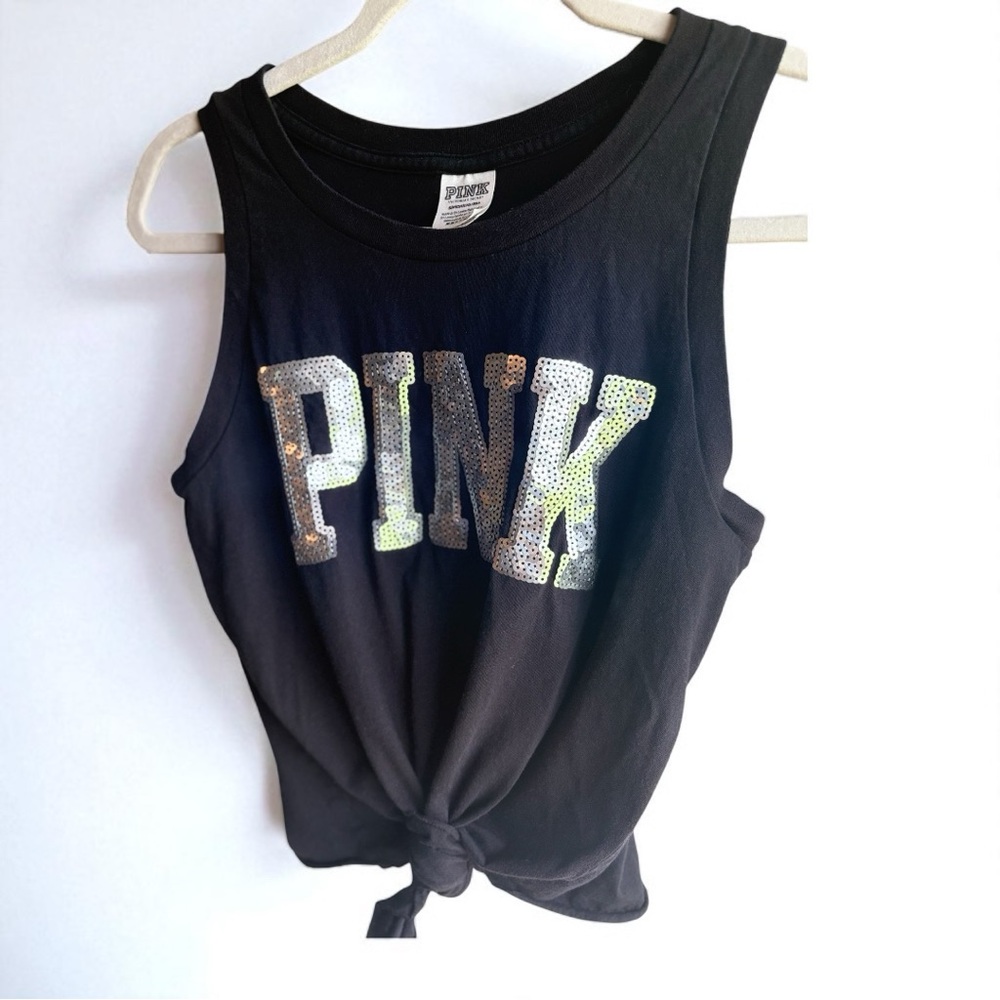 Victoria's Secret Pink Muscle Sequins Bling Racerback Tank Top Black Small - Picture 2 of 4